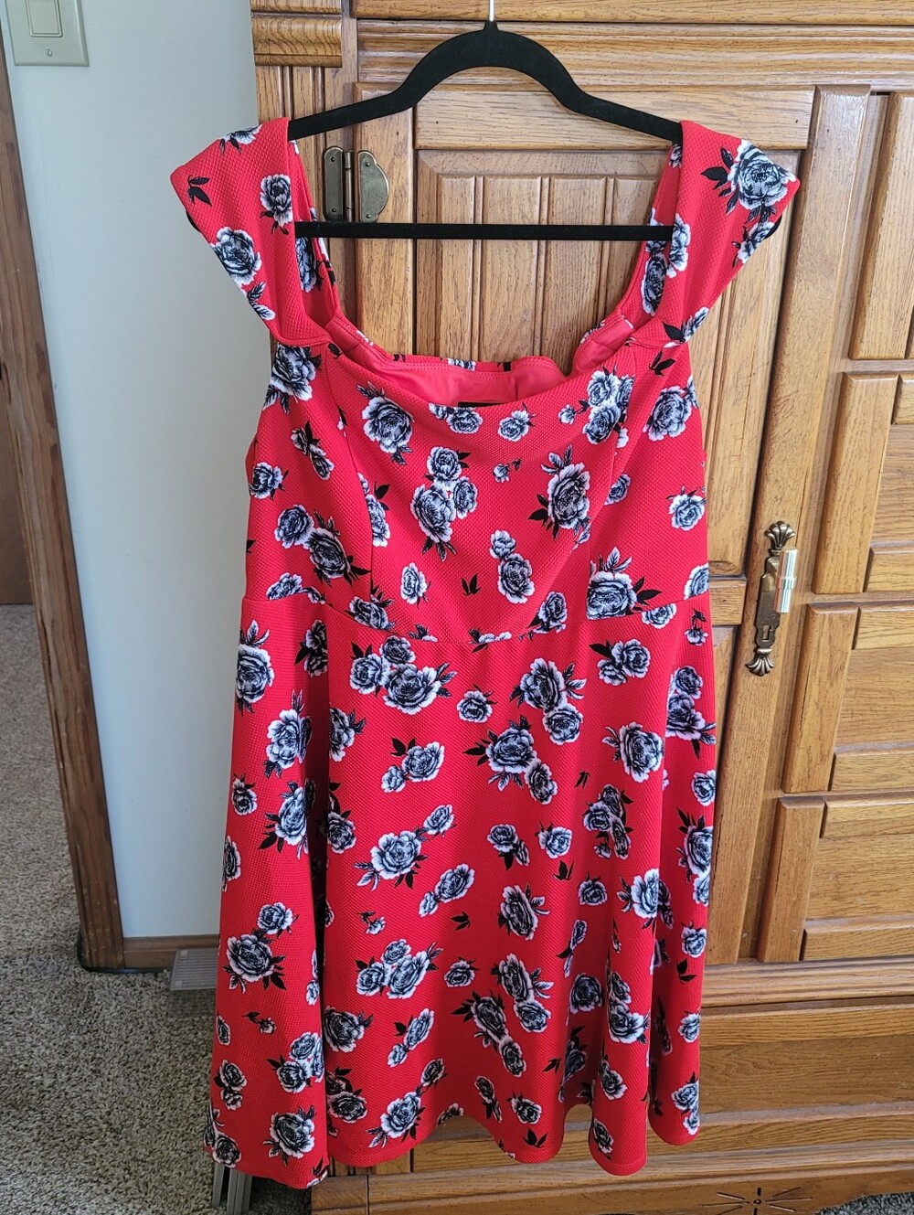 torrid Vibrant Coral-Red Dress with Black & White Floral Accents